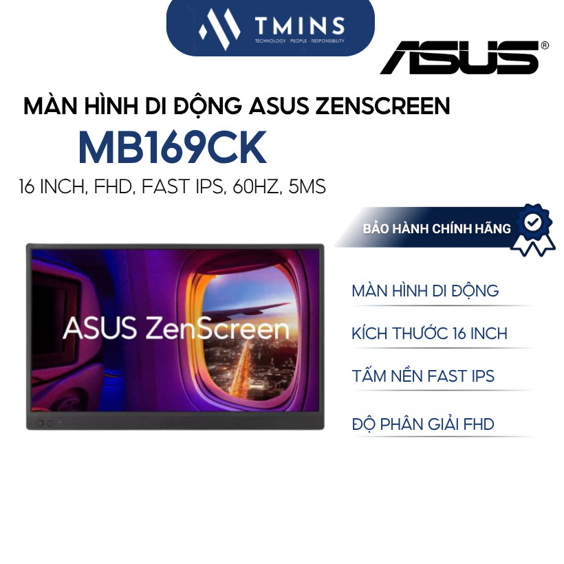 Màn hình di động USB ASUS ZenScreen MB169CK - 16 inch Full HD, IPS, hai cổng USB Type-C - Chính hãng
