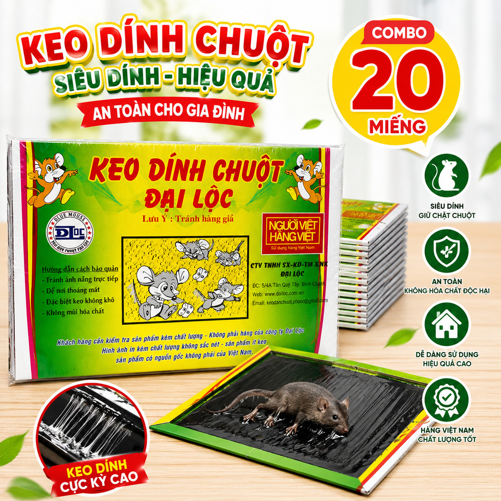 Combo 20 Miếng Keo Dính Chuột Siêu Dính Bẫy Chuột Thông Minh Hiệu Quả An Toàn Cho Gia Đình