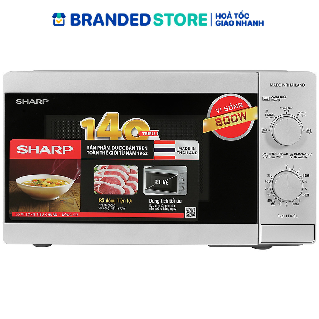Lò vi sóng cơ không nướng Sharp R-211TV-SL 21 lít- Bảo hành 12 tháng