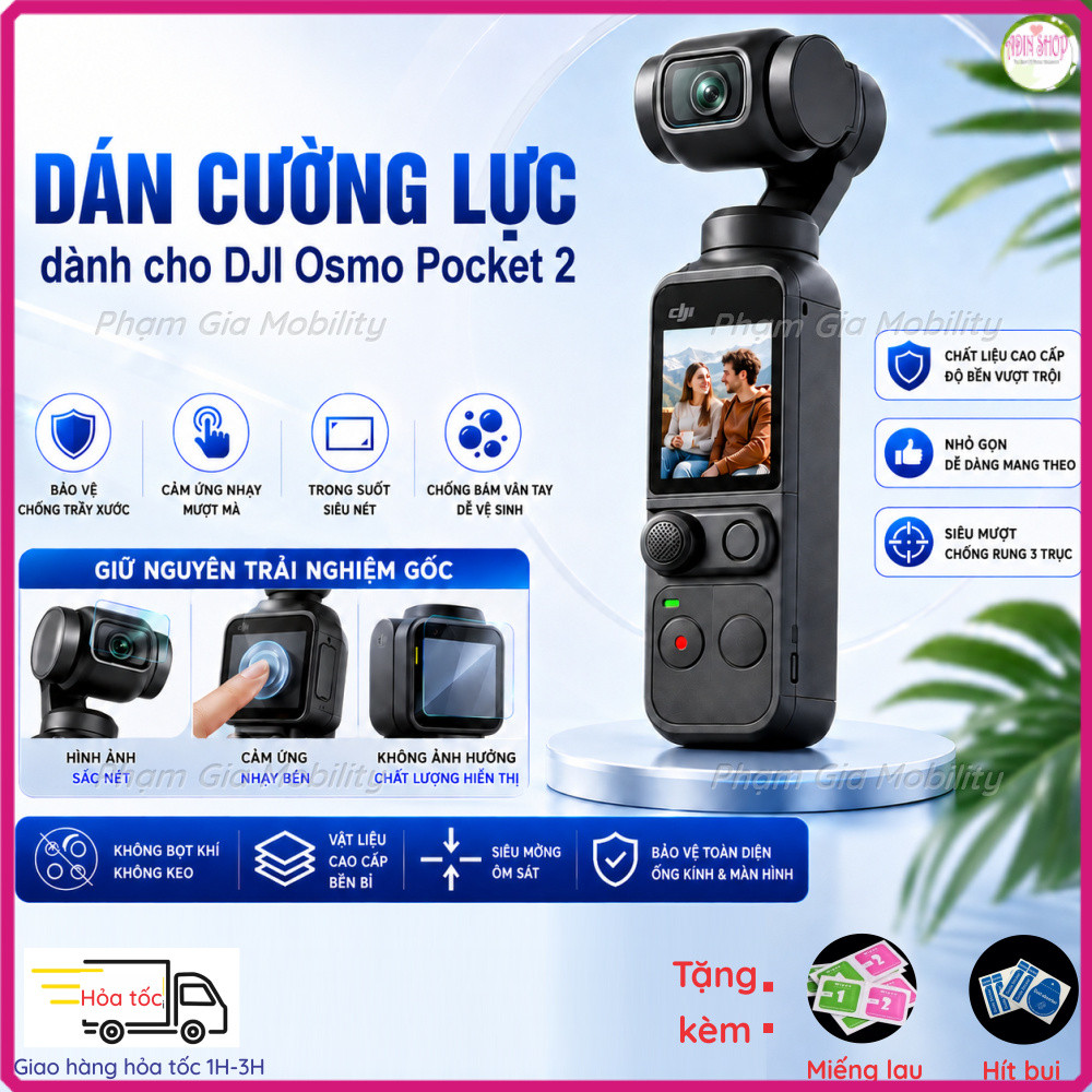 (Bộ gồm 2 cái) Kính Cường Lực Cao Cấp DJI Osmo Pocket 2 Pocket2 có khung trợ dán, chống trầy xước mà