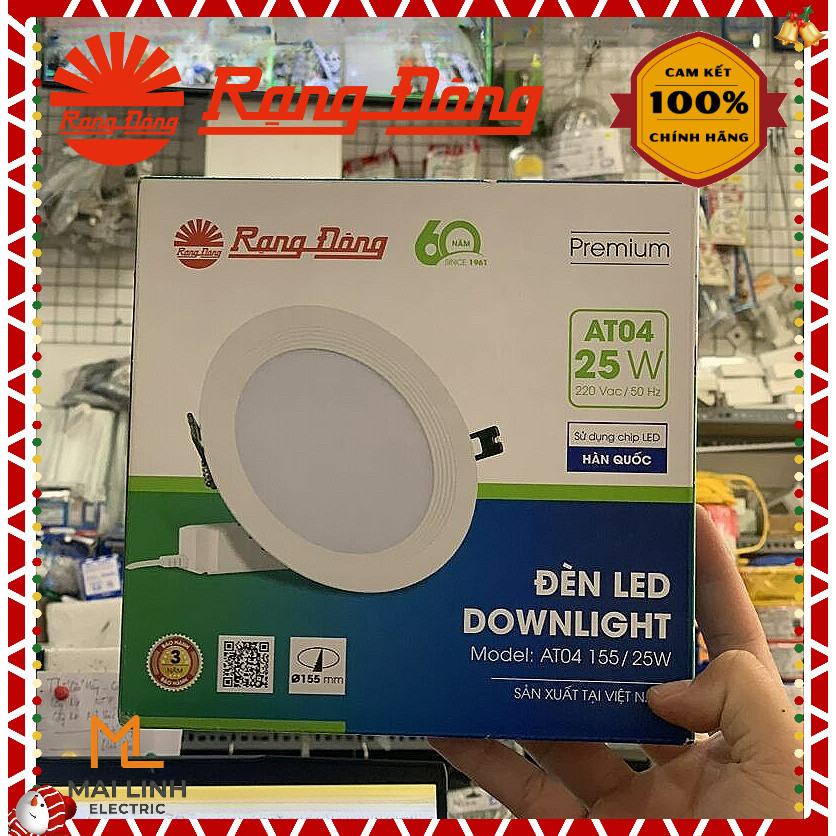 (Rạng Đông) Đèn Led Downlight âm trần tròn 16W-25W - Lỗ khoét 155mm - Đế nhôm siêu bền AT04