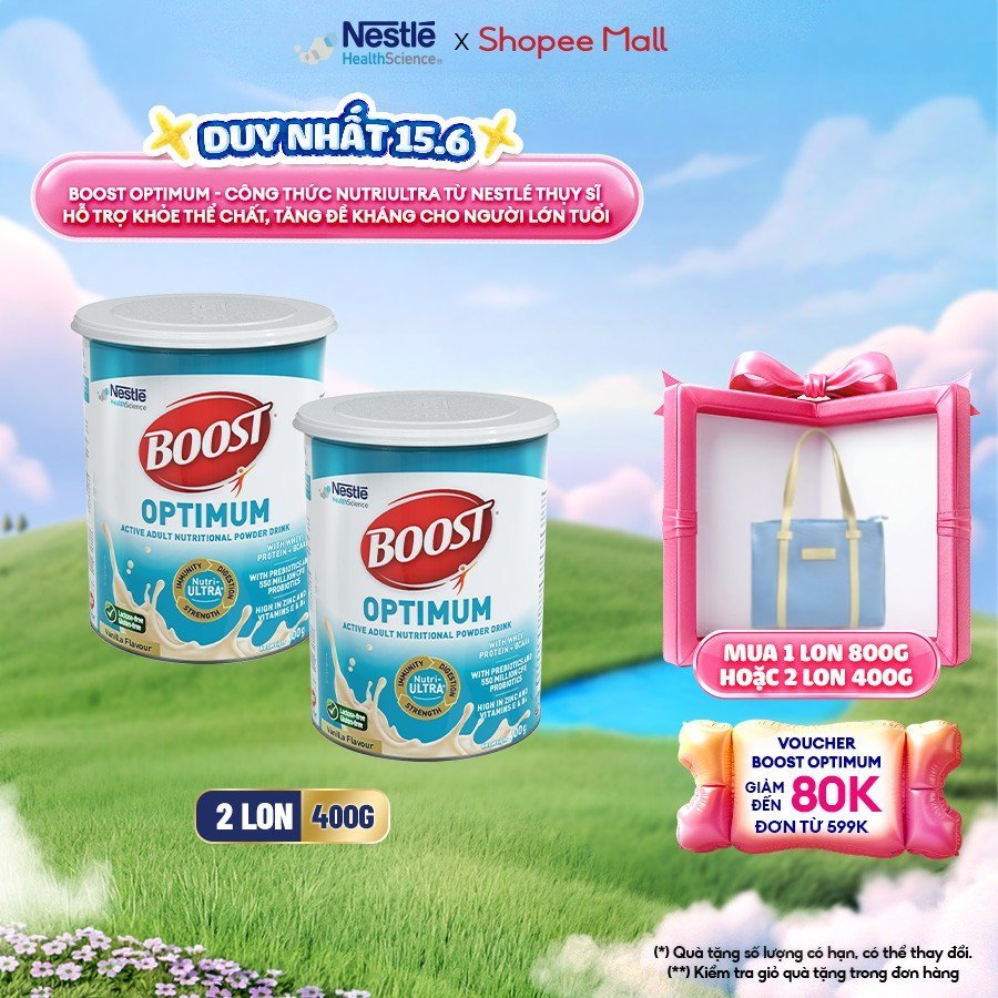 Bộ 2 Sữa Bột NESTLÉ BOOST OPTIMUM Singapore Bổ Sung Dinh Dưỡng Cho Người Lớn Tuổi 400G