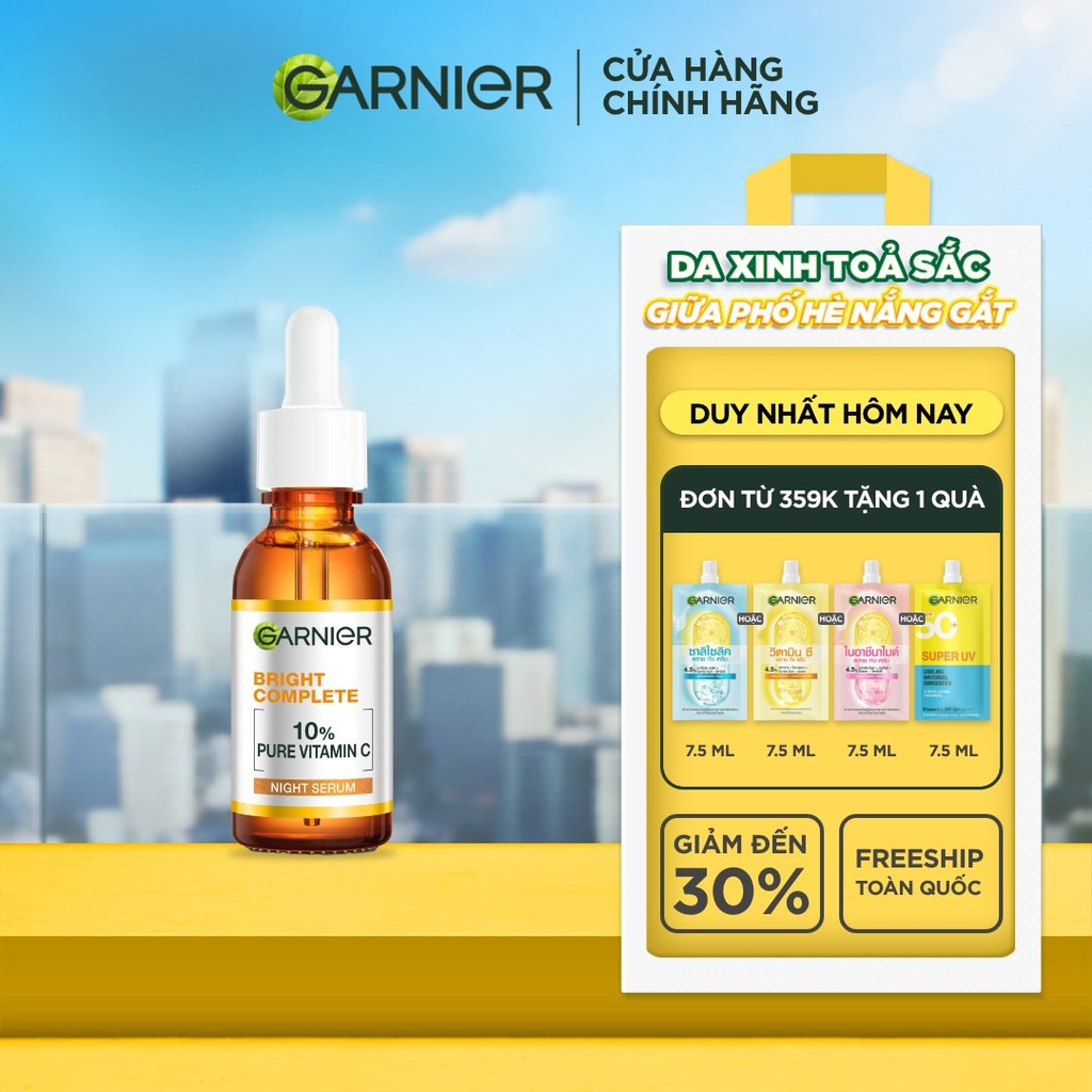 Dưỡng chất ban đêm dưỡng sáng & phục hồi Garnier 10% Vitamin C Nguyên Chất Bright Complete Overnight