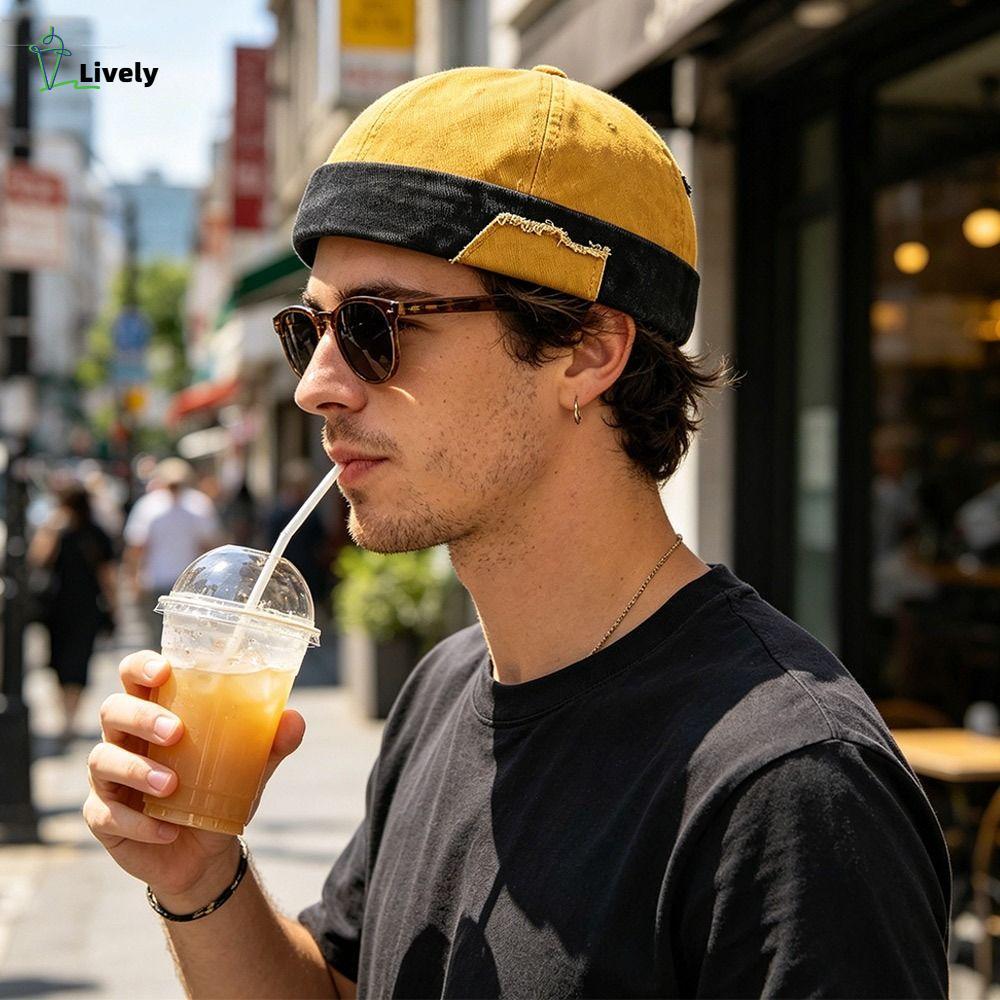LIVELY Brimless Docker Cap, Hip Hop Washed Denim Beanie Street Hat, Thời Trang Cotton Có Thể Điều Ch