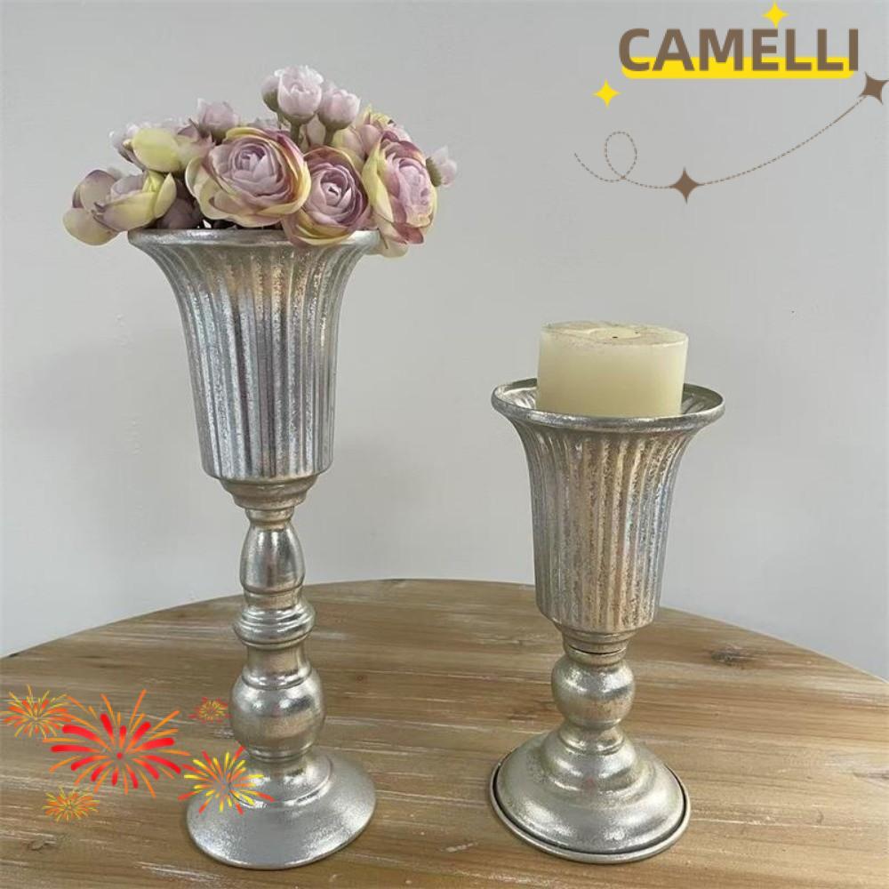 Bình hoa sắt CAMELLIK3, Ấm hoa châu Âu trang trí cổ điển, Nghệ thuật đơn giản Bạc La Mã Chậu cây đám