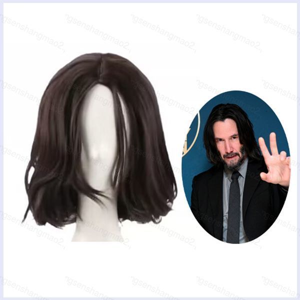 PS2 John Wick Chương 4 John Wick Cosplay Tóc Giả Nâu Đen Ngắn Xoăn Tóc Halloween Đảng Cosplay Đầm Tr