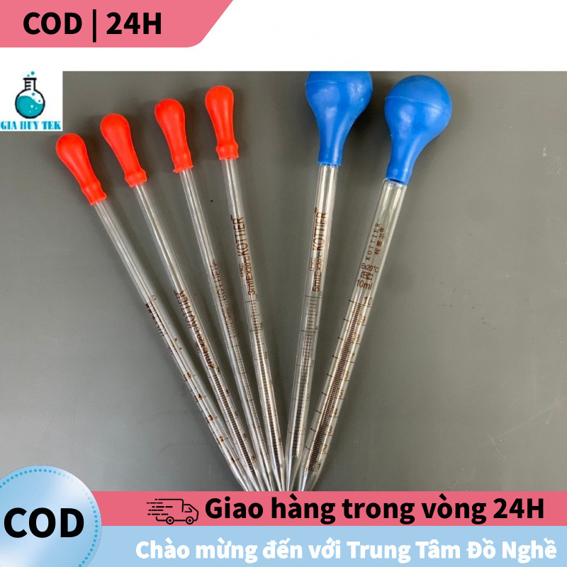 [COD] Pipet Thủy Tinh 10ml Kèm Bóng Bóp, Dụng Cụ Định Lượng Cho Phòng Thí Nghiệm