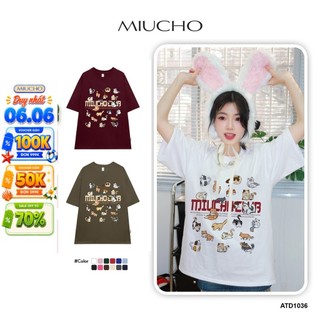 Áo thun form rộng unisex in hoạt hình xinh xắn ATD1036 Miucho tay lỡ cổ tròn in mix