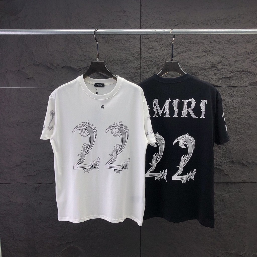 KD8D  Amiri Short Sleeve T Shirt Printed patterns of numbers and letters on the front and back, unis