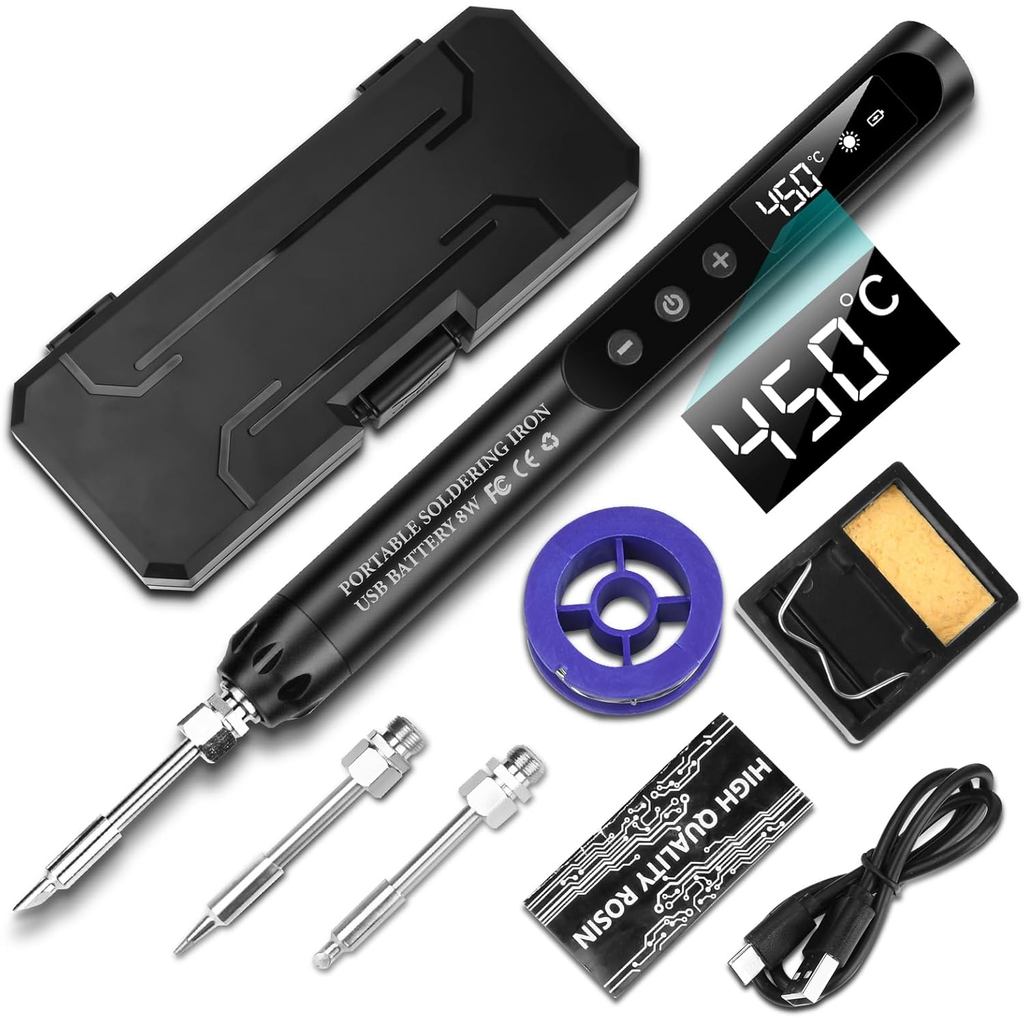 Bộ sắt hàn không dây Diymore - Nhiệt nhanh 3S, Sạc USB-C, 200-450°C, Ngủ tự động, Bao gồm 3 mẹo