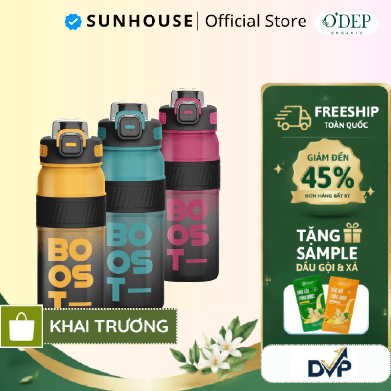 Bình giữ nhiệt Double Boost 750ml Sunhouse KS-TU750BR /KS-TU750BB/KS-TU750BY, inox cao cấp, núm nhựa