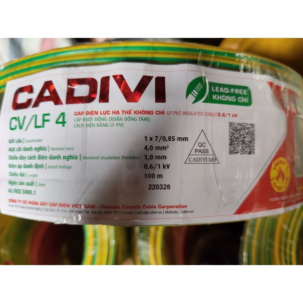 1 cuộn dây điện Cadivi CV/LF 4.0 ( 100m dây đơn)