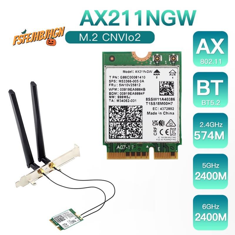 Card mạng không dây Thẻ mạng AX211NGW + Ăng-ten kép WiFi 6E M.2 Key E CNVio2 2.4Ghz / 5Ghz 802.11Ac 