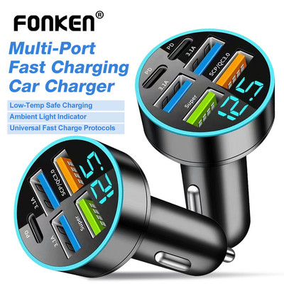 Fonken USB Type-C Sạc Nhanh Xe Sạc Màn Hình LED PD QC3.0 Bộ Chuyển Đổi Nguồn Điện Thoại Cho Điện Thoại Thông Minh