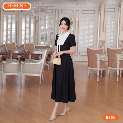 Đầm thiết kế BEMINE cổ tròn phối ren dáng chữ A phù hợp đi chơi-B556