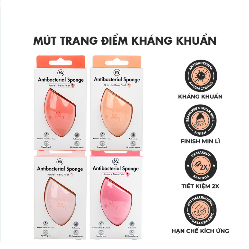 Mút Trang Điểm Mastige Kháng Khuẩn (1 Cái) Antibacterial Sponge  Sản Phẩm Chính Hãng