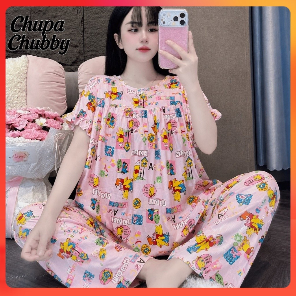 BIGSIZE 40-95KG Tole 2 da [TNQD NN12]  Không túi Bộ Ngủ Tole Tay Ngắn Bèo+ Quần Suông Dài - Tole