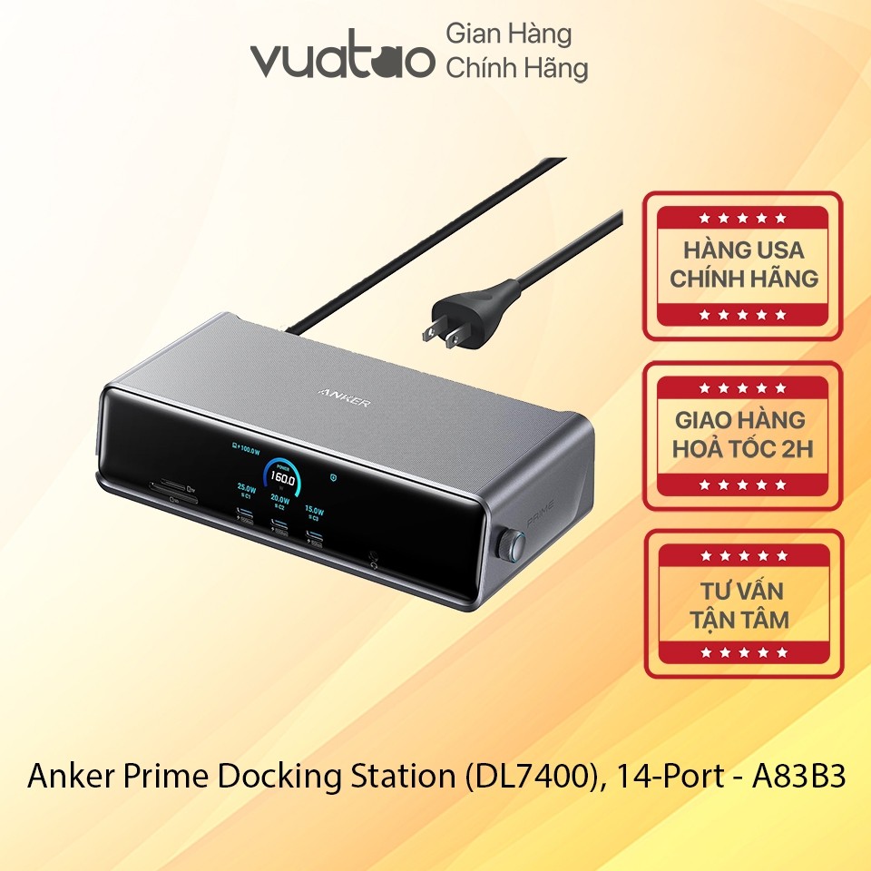 [HÀNG US TIẾNG ANH] Anker Prime Docking Station 14-in-1,Triple Display, 140W, Smart Display - A83B3