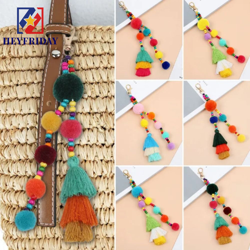 NOVAFLUX Boho Style Hair Ball Tua Rua Móc khóa, Phong cách Boho đầy màu sắc Phong cách Boho Móc khóa