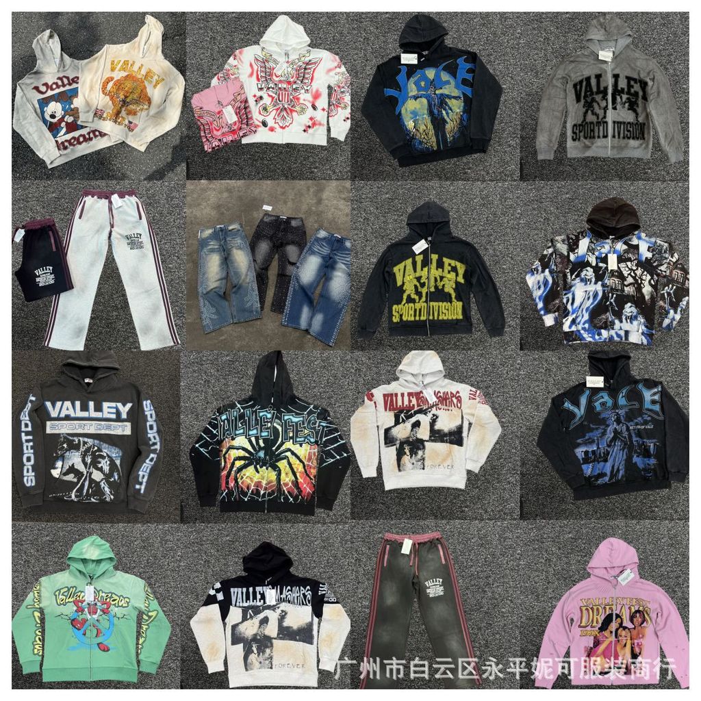 RTMV 2025New European and American Style VALLEY Hoodie American-style trendy hooded zip-up sweatshir
