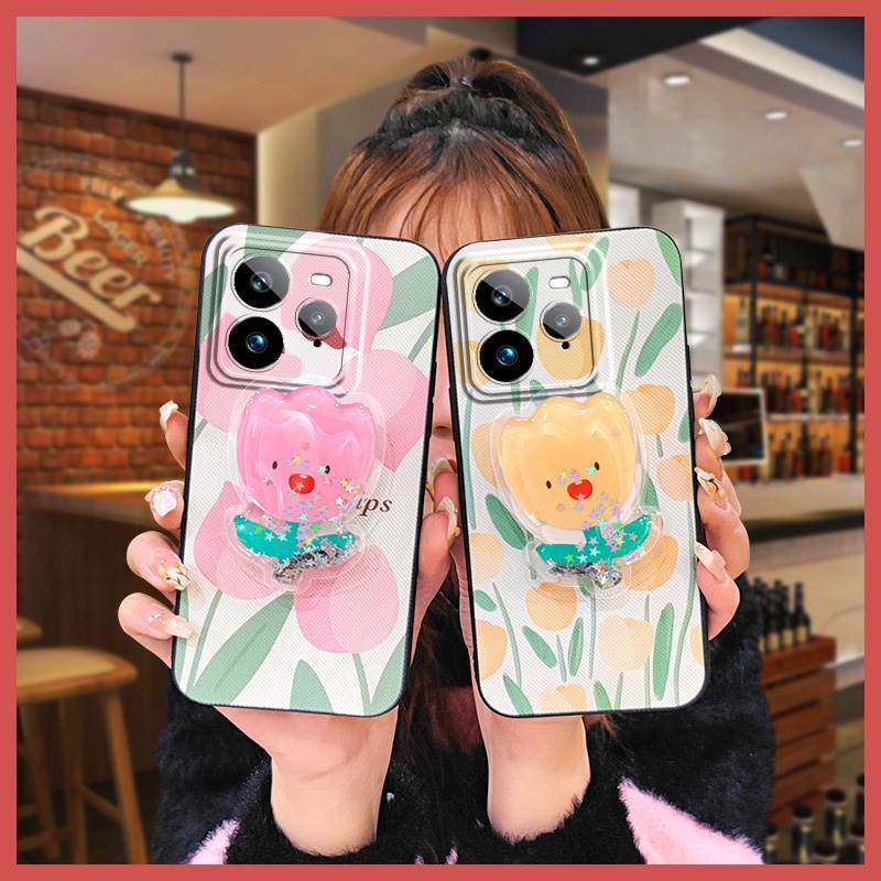 Cảm giác da silicone có thể xoay được Ốp điện thoại cho Realme GT7 Pro Glsten Phim hoạt hình Drift S
