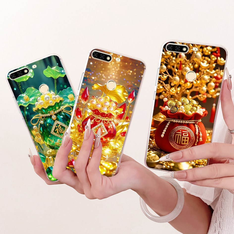 Dành Cho Huawei Nova 2 Lite Y7 Prime 2018 Ốp Lưng Điện Thoại Hoa Thời Trang May Mắn Túi Silicon Mềm 