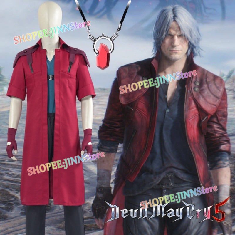 -JINN-TDEVIL MAY CRY 5 Devil Hunter DANTE Cosplay Trang Phục DANTE Cosplay Áo Đỏ Đồng Phục Tóc Giả T