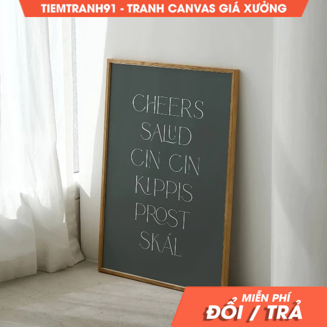 Tranh treo tường, Minimalist Celebration Quote Bar Cart Typography Multilingual Toast Wall Art Globa
