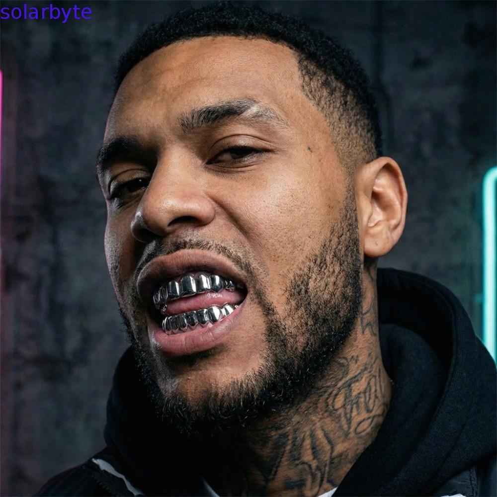 SOLARBYTE Răng Grillz Top Bottom Set, Bóng Chống Trơn Trượt Răng Grillz Mũ, Cổ Điển Vàng Bạc Sáng Bó