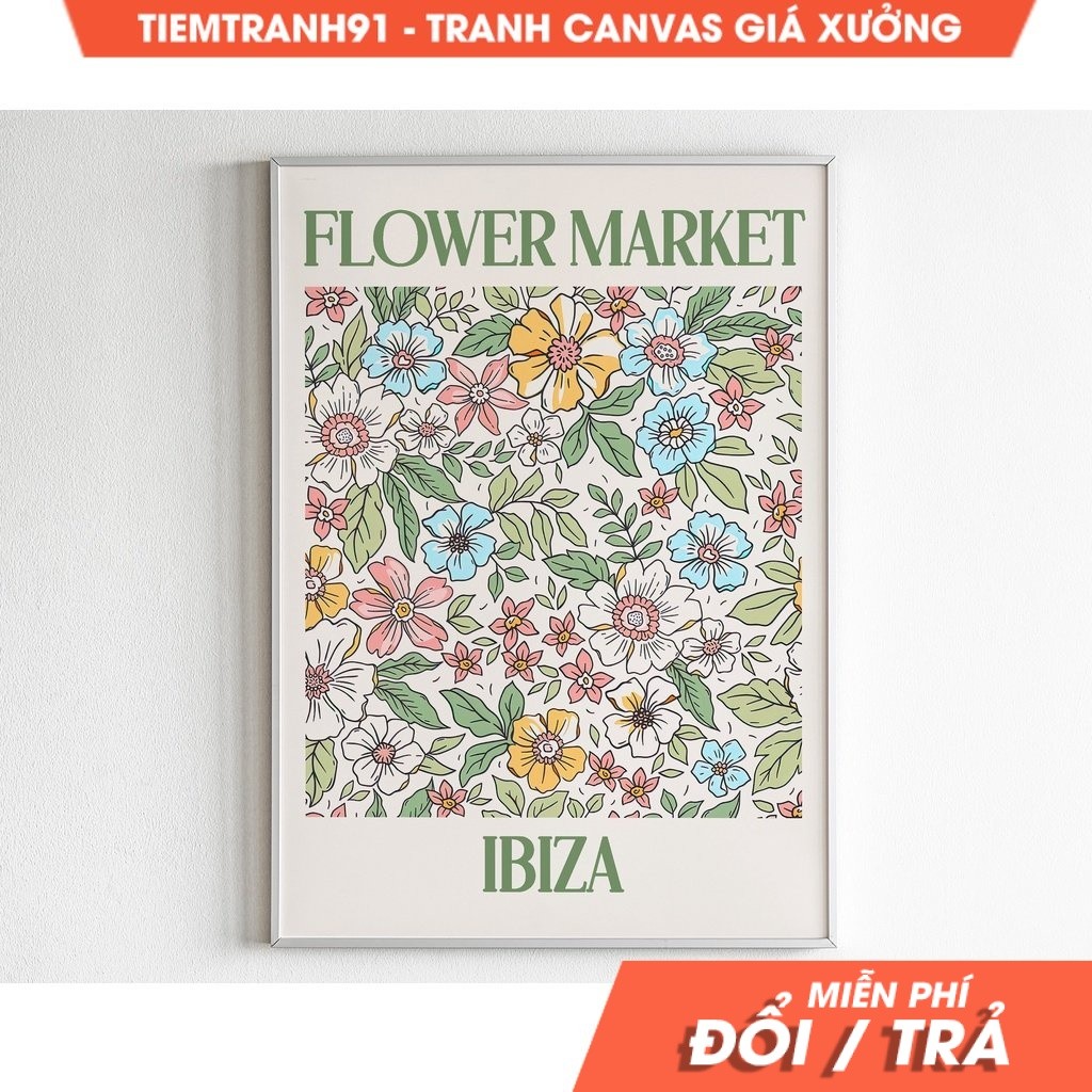 Tranh treo tường, Ibiza Poster, Flower Market, Ibiza Travel Poster, Maximalist Decor, Watercolor Art