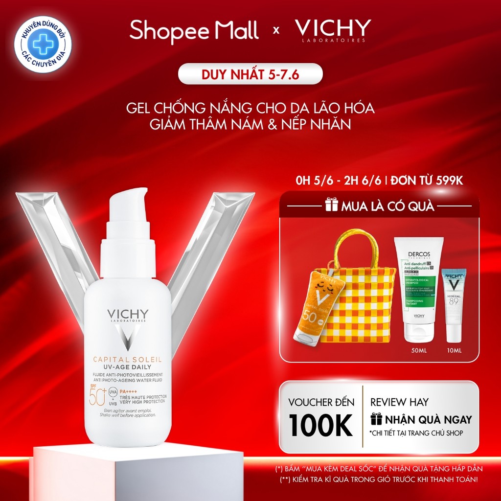 [PHIÊN BẢNMỚI] Gel chống nắng bảo vệ da khỏi tia UV, ô nhiễm, giảm thâm nám, đốm nâu, nếp nhăn Vichy UV Age 40ml | BigBuy360 - bigbuy360.vn