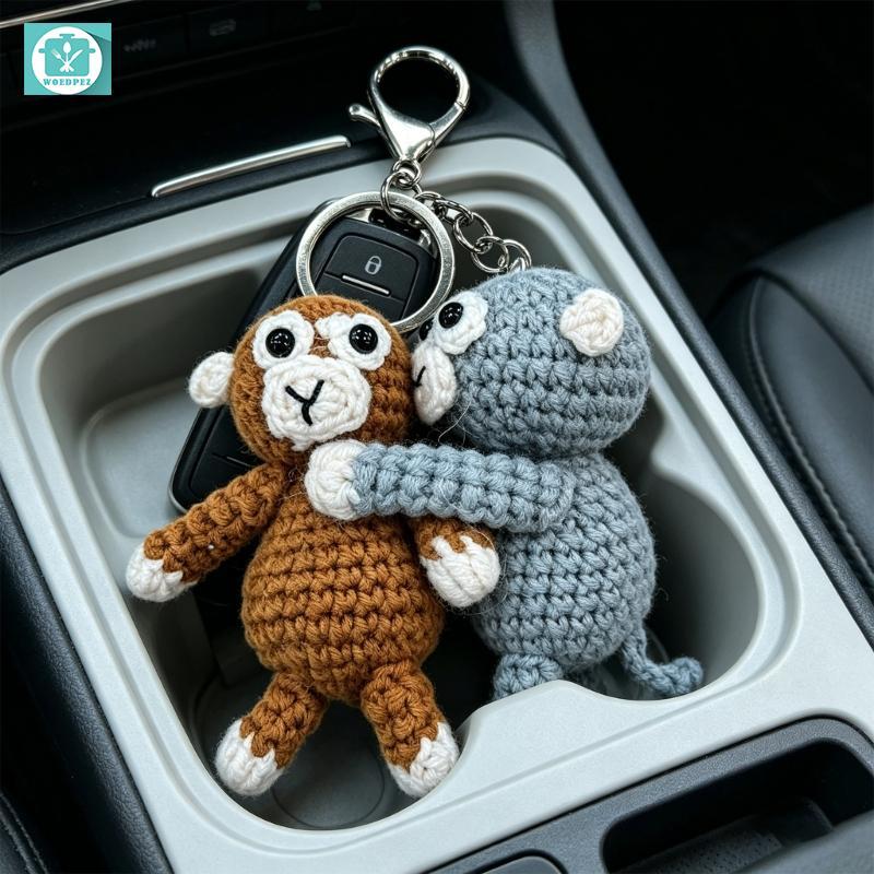 Handmade Crochet Boxing Monkey Keychain Unique Fun Car Key Backpack Decoration