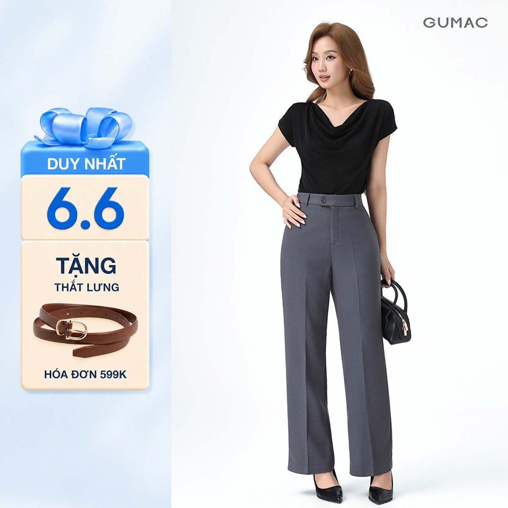 [TẶNG QUÀ ĐƠN 599K] Quần Tây Nữ Ống Suông GUMAC Thiết Kế Bản Lưng Cài Quai Dê Chất Tuyết Mưa Đứng Fo