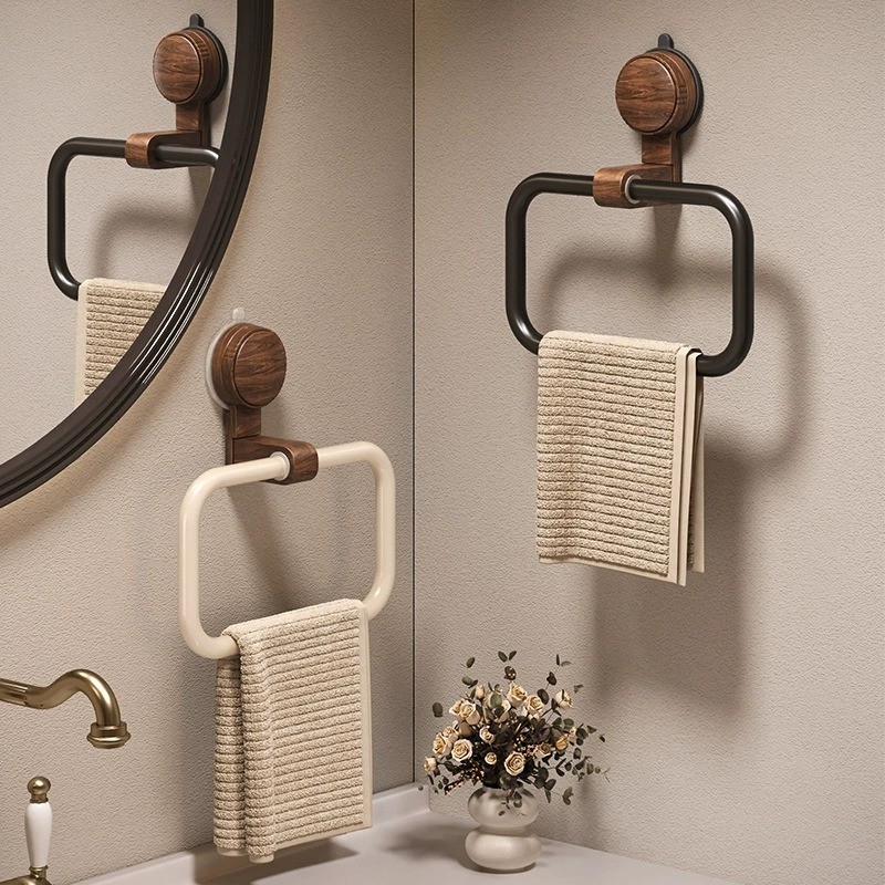 New Product~Suction cup walnut wood towel rack, vintage style, no-drill wall-mounted bathroom towel 
