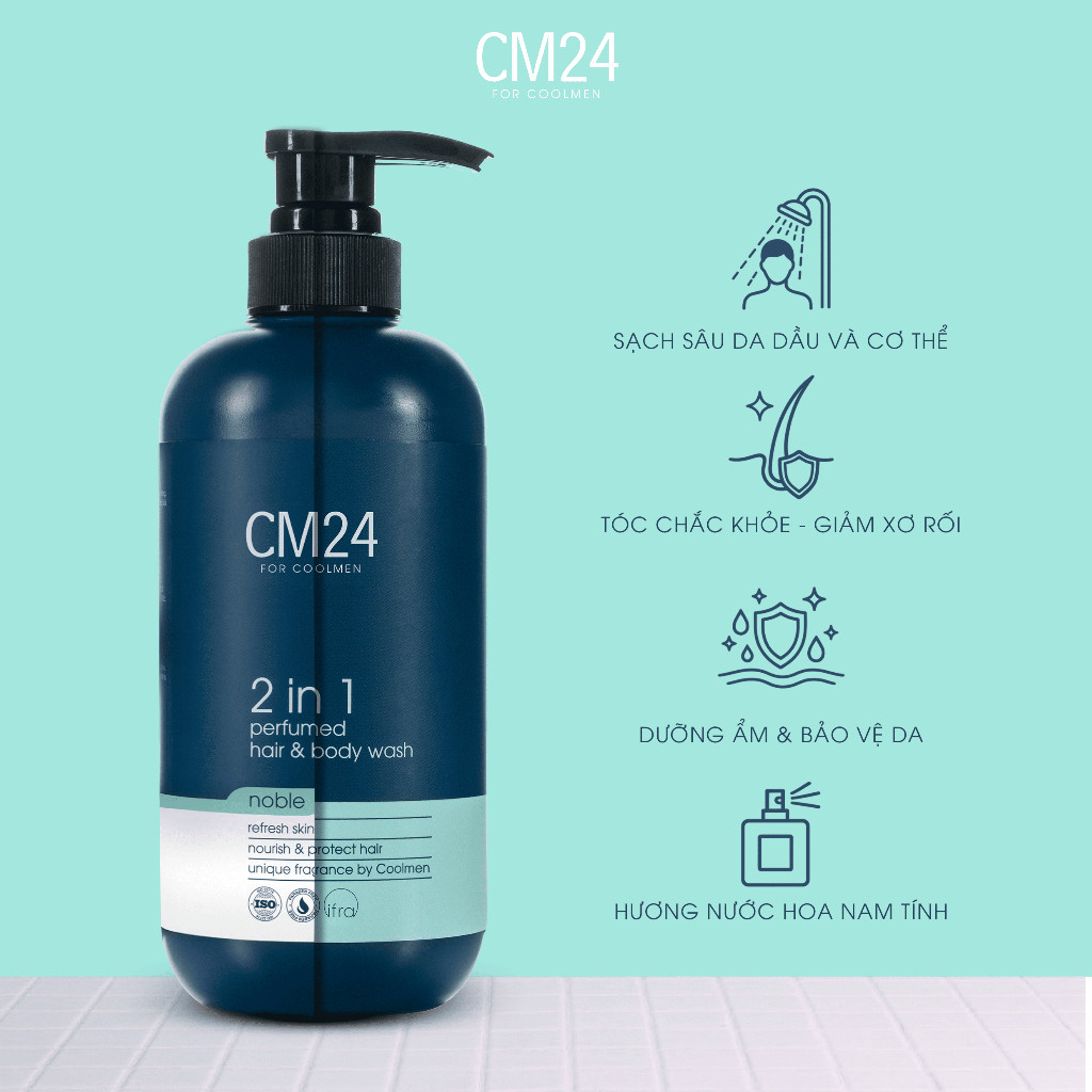 Combo Sữa Tắm Gội 2in1 Noble 180ml và Lăn Khử Mùi 50g CM24 For Coolmen