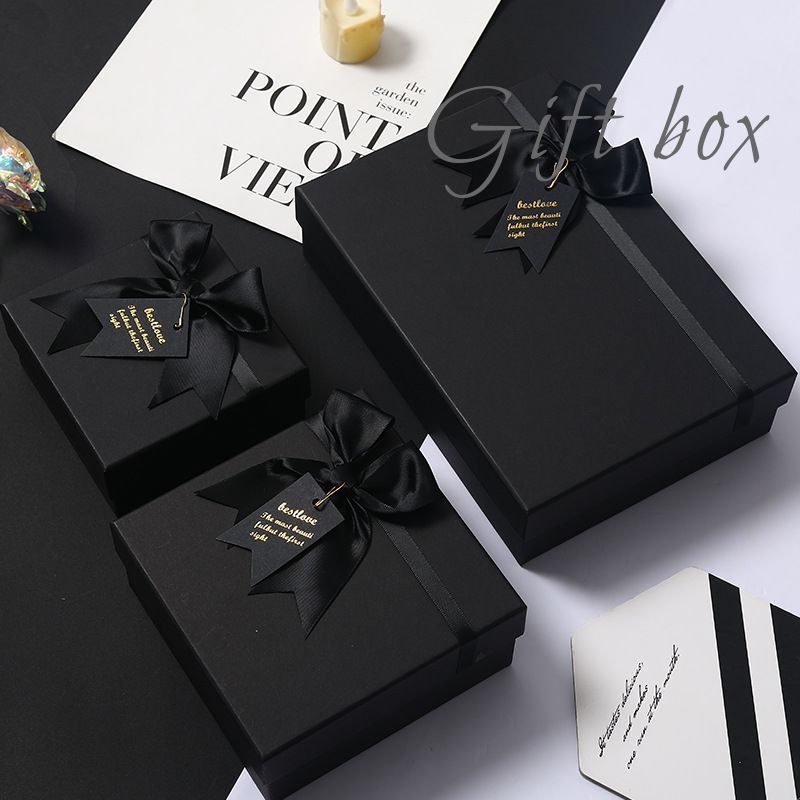 蝴蝶结礼盒男女朋友礼物黑色包装盒生日礼品盒大号天地盖盒子Beautiful black gift box, empty box, birthday packaging box, ceremonial 