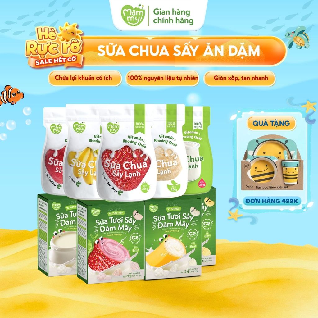 Sữa chua sấy và sữa tươi sấy đám mây Mămmy bữa phụ cho bé ăn dặm từ 6 tháng, vị tự nhiên, gói 20g / 