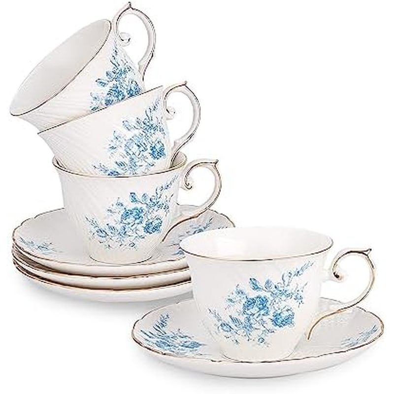 Agyiuns tea cups and saucers ceramic coffee mug 6oz for Coffee, Latte, Cafe Mocha and Tea-Set of 4, 