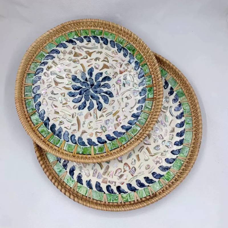 Flower round Rattan Shell Tray Household Fruit Plate Fruit Basket, Two-Piece Set Gwjm