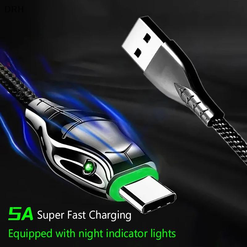 Cáp sạc nhanh DRH 100W 5A USB Type A sang Type C 100W 2M / 3M Type C bện đầu rắn cho Sumsung / HUAWE