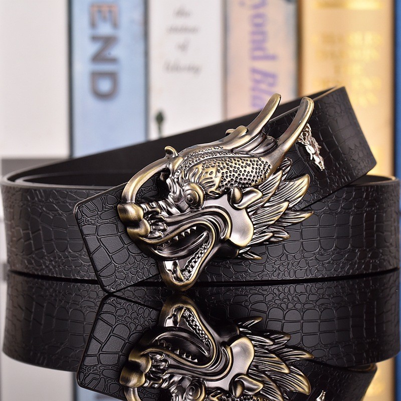 Men's leather belt, new casual belt for young men, fashionable belt with dragon head design