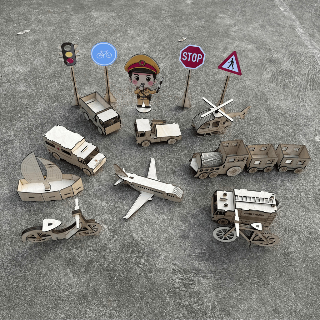 Bộ Đồ Chơi Phương Tiện Giao Thông Gỗ STEAM