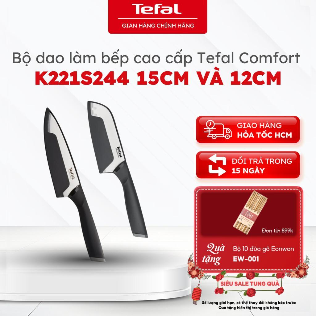 Bộ dao làm bếp 2 món Tefal Comfort K221S244 15cm và 12cm, chống gỉ, sắc bén - Bảo hành 24 tháng