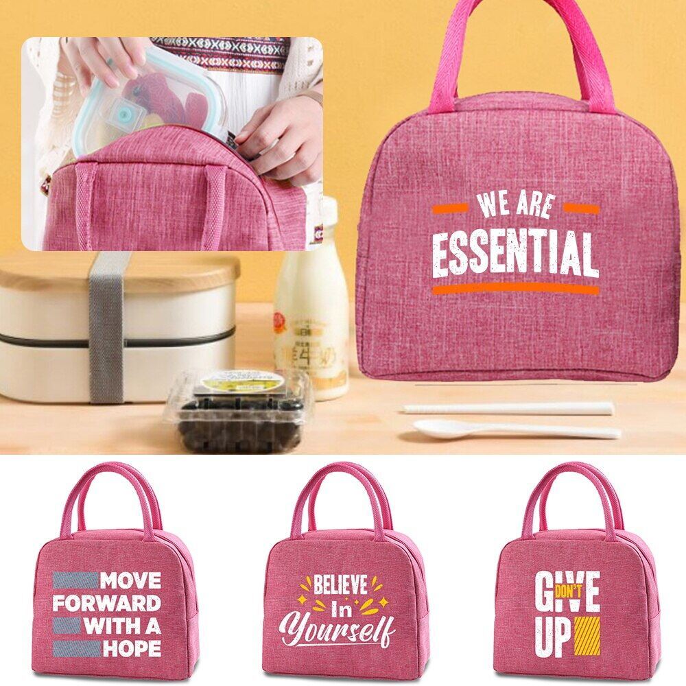 Lunch Bag Food Box Insulated Bento Portable Thermal Picnic phrase series