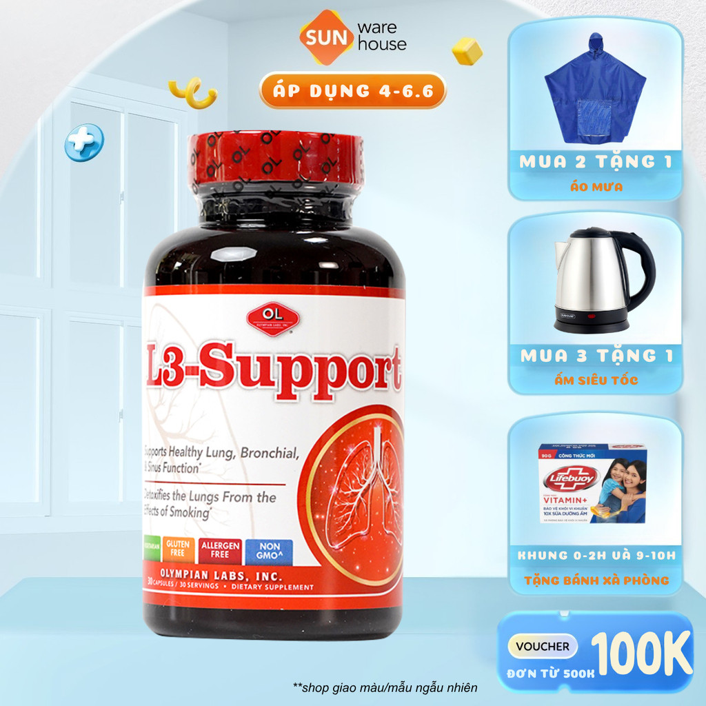 Viên Uống Hỗ Trợ Chức Năng Phổi, Phế Quản Và Xoang Olympian labs L3 Support 30 Viên