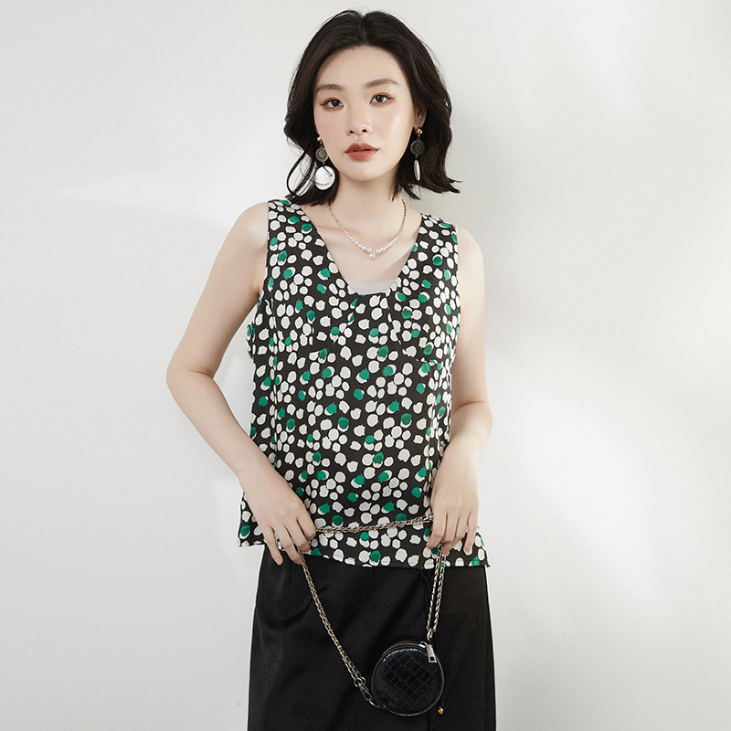 Yi SE?Olay Store Độc Đáo Mát Phong Cách Sa Mùa Hè Mặc Màu Sắc Phù Hợp Với Chấm Bi Cổ Chữ V Top Giảm 