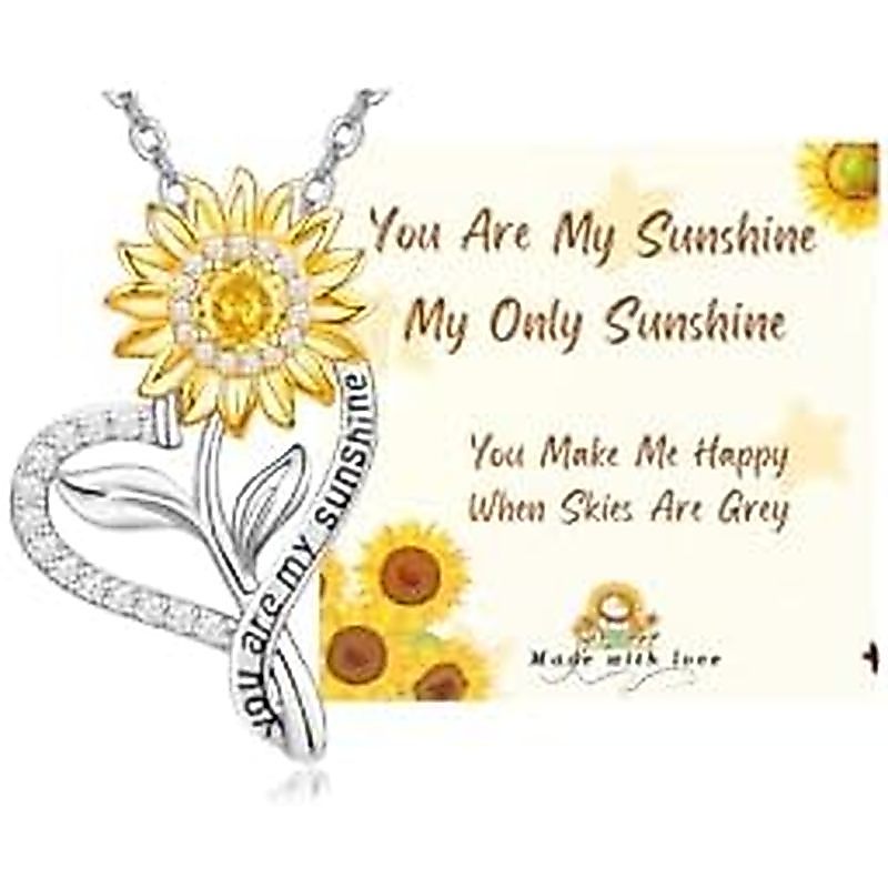 Sunflower Gifts for Women - 18K Gold Plated Sunflower Necklaces for Women Gifts for Wife Birthday An
