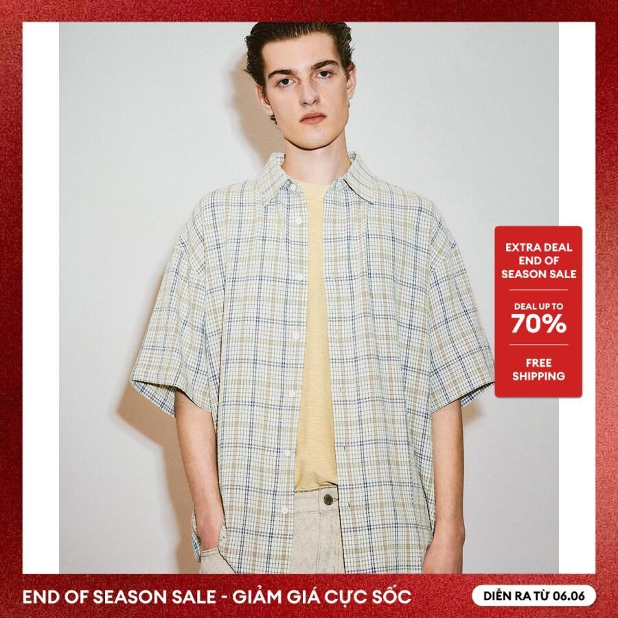 URBAN REVIVO - Áo sơ mi nam cổ bẻ tay ngắn Plaid UMH250001-LA3