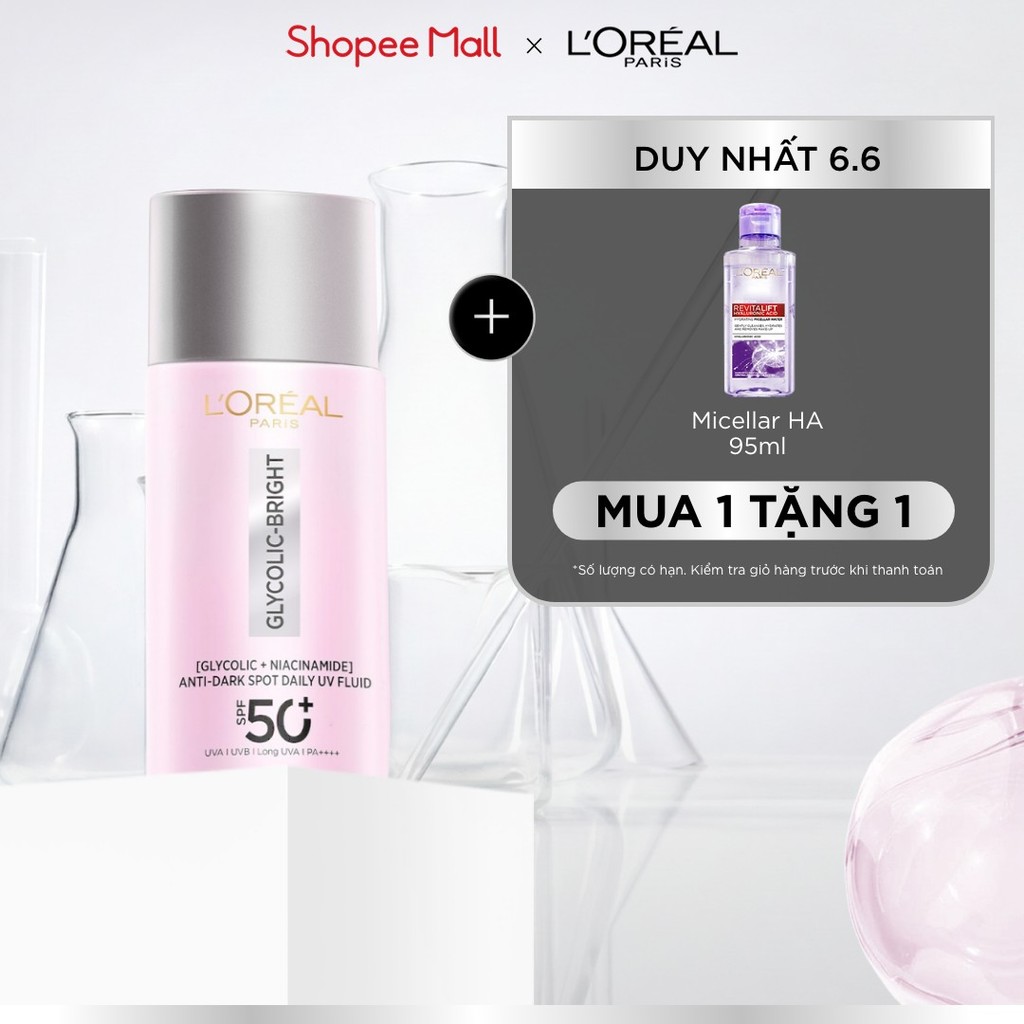 Sữa chống nắng phổ rộng mỏng nhẹ bảo vệ da và dưỡng sáng mờ thâm nám Glycolic Bright Anti-Dark Spot L’Oréal Paris 50ml