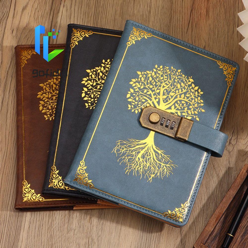 GOFIDIN A5 Notebook Có Khóa, Nhật Ký Sách Văn Phòng Phẩm Mật Khẩu Notebook, Chống Thấm Nước Mịn Retr